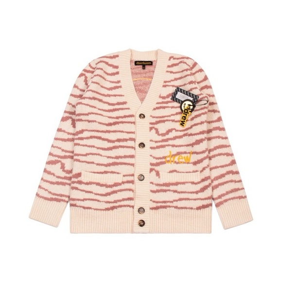 NWT Drew House Sketch Mascot Squiggle Oversized Cardigan in ivory/mauve, Size XS - Picture 3 of 14